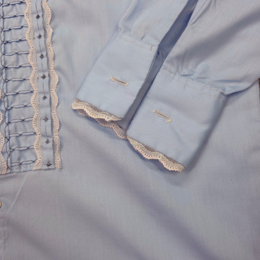 After Six Mens Vintage 70s Ruffle Tuxedo Shirt Blue Lace Trim 15.5 x 32 - Picture 6 of 9